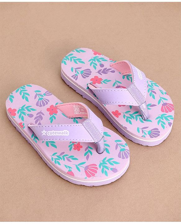 Cute Walk by Babyhug Slip On Flip Flops with Floral Print- Purple