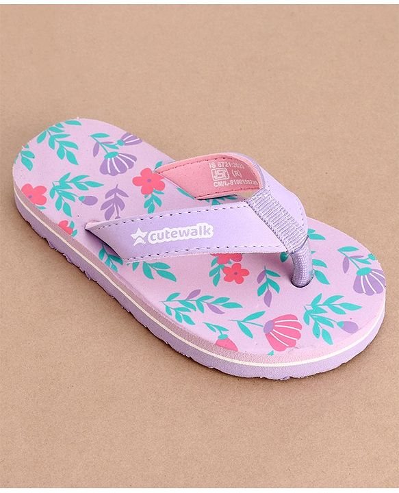 Cute Walk by Babyhug Slip On Flip Flops with Floral Print- Purple