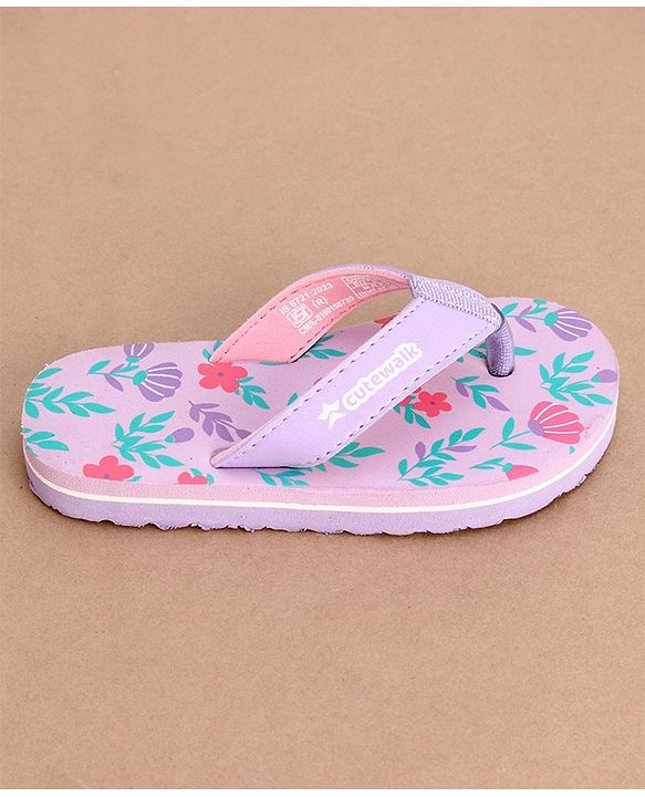 Cute Walk by Babyhug Slip On Flip Flops with Floral Print- Purple