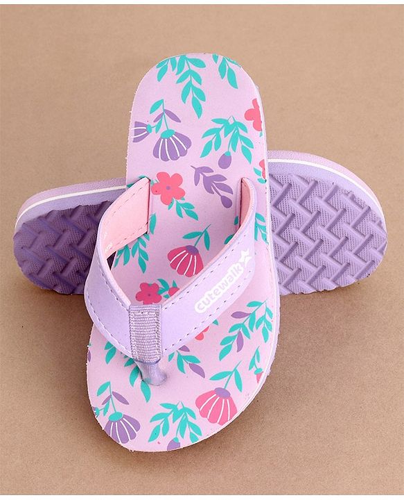Cute Walk by Babyhug Slip On Flip Flops with Floral Print- Purple