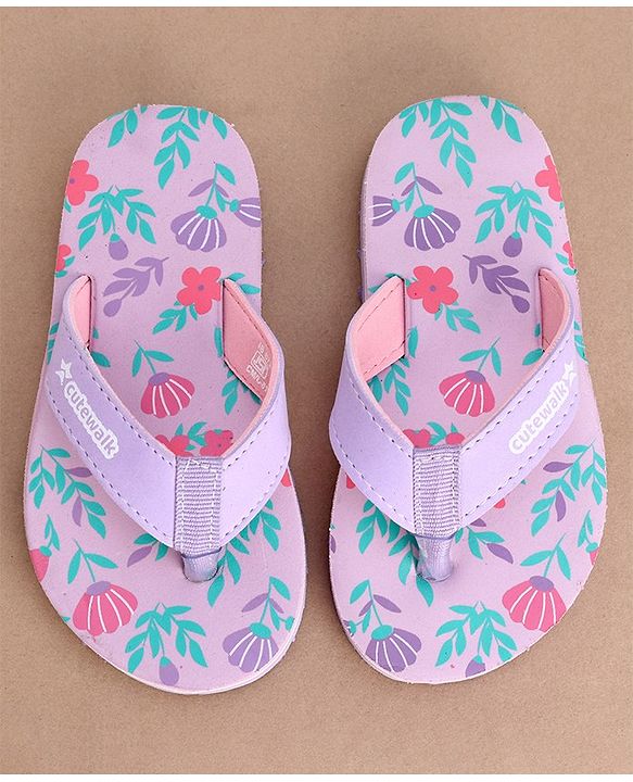 Cute Walk by Babyhug Slip On Flip Flops with Floral Print- Purple