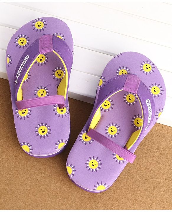 Cute Walk by Babyhug Flip Flops With Back Strap Sun Print - Purple