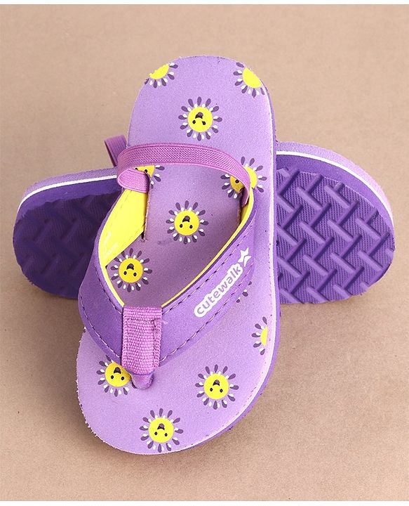 Cute Walk by Babyhug Flip Flops With Back Strap Sun Print - Purple
