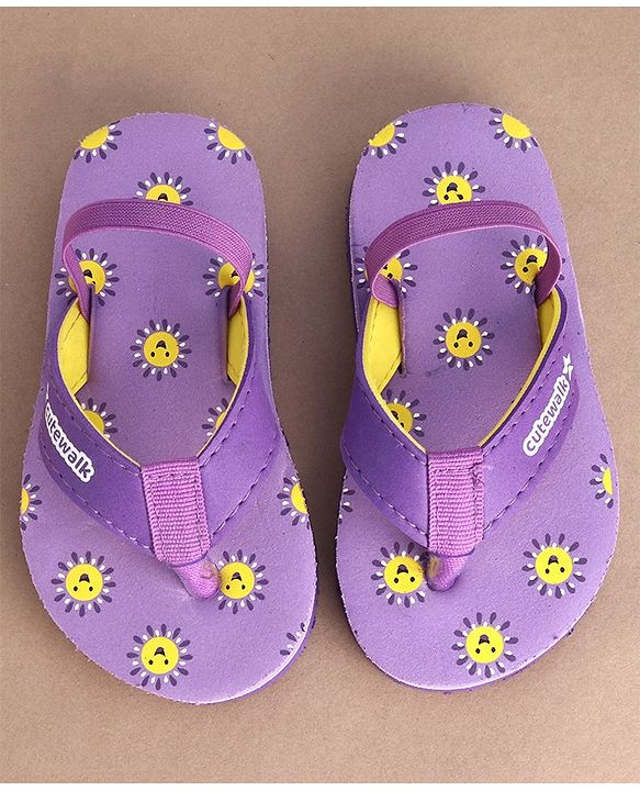 Cute Walk by Babyhug Flip Flops With Back Strap Sun Print - Purple
