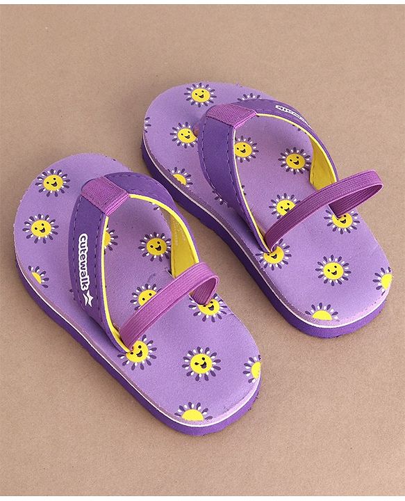 Cute Walk by Babyhug Flip Flops With Back Strap Sun Print - Purple