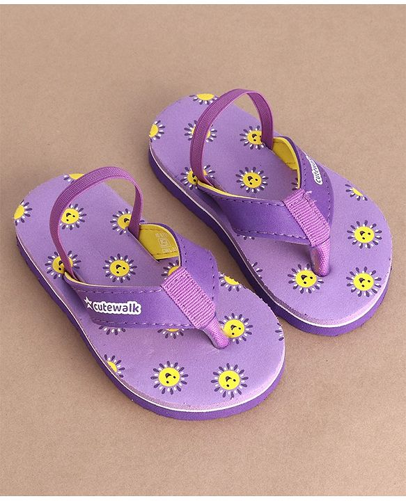 Cute Walk by Babyhug Flip Flops With Back Strap Sun Print - Purple