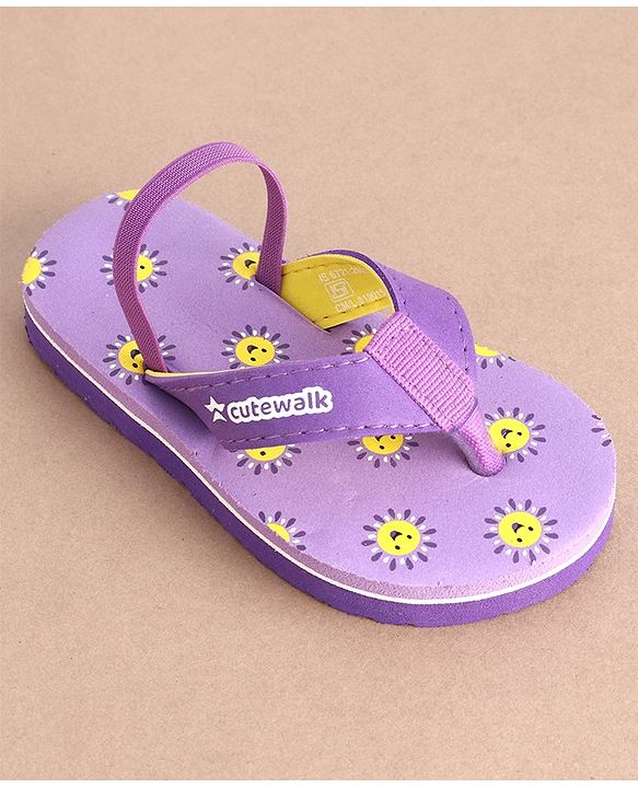 Cute Walk by Babyhug Flip Flops With Back Strap Sun Print - Purple