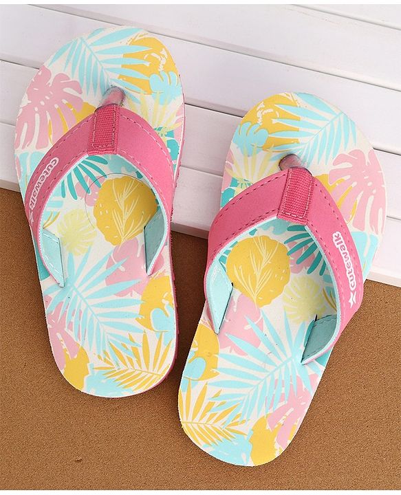 Cute Walk by Babyhug Slip On Flip Flops with Leafy Print- Pink
