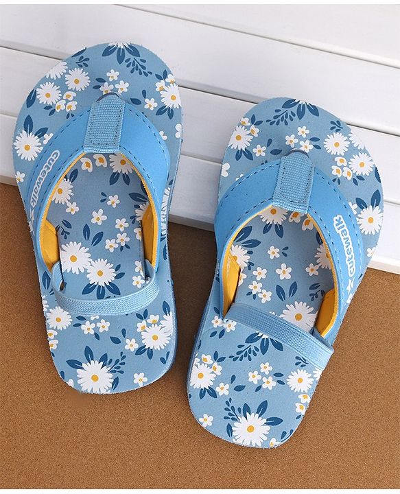 Cute Walk by Babyhug Slip On Flip Flops with Floral Print- Blue
