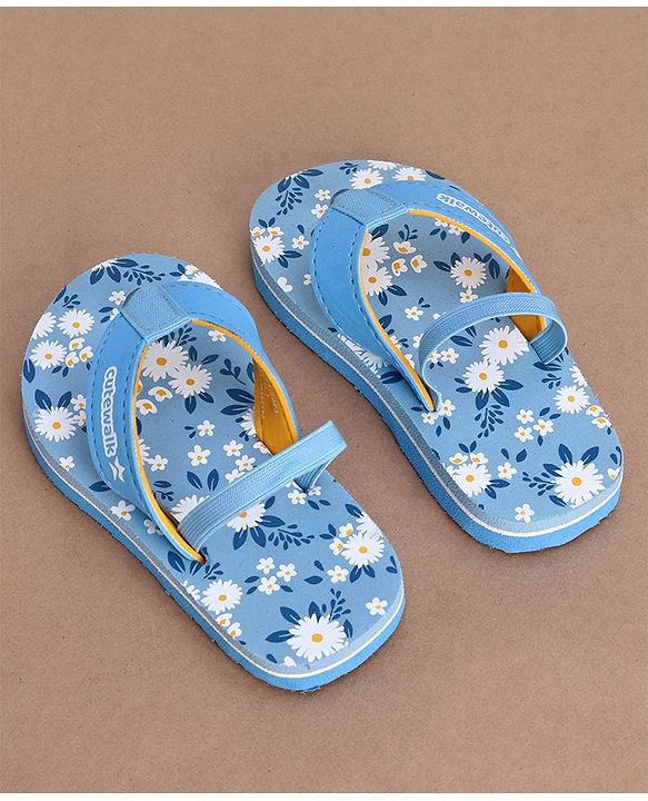 Cute Walk by Babyhug Slip On Flip Flops with Floral Print- Blue