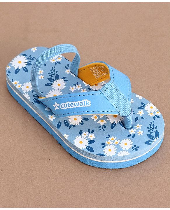 Cute Walk by Babyhug Slip On Flip Flops with Floral Print- Blue