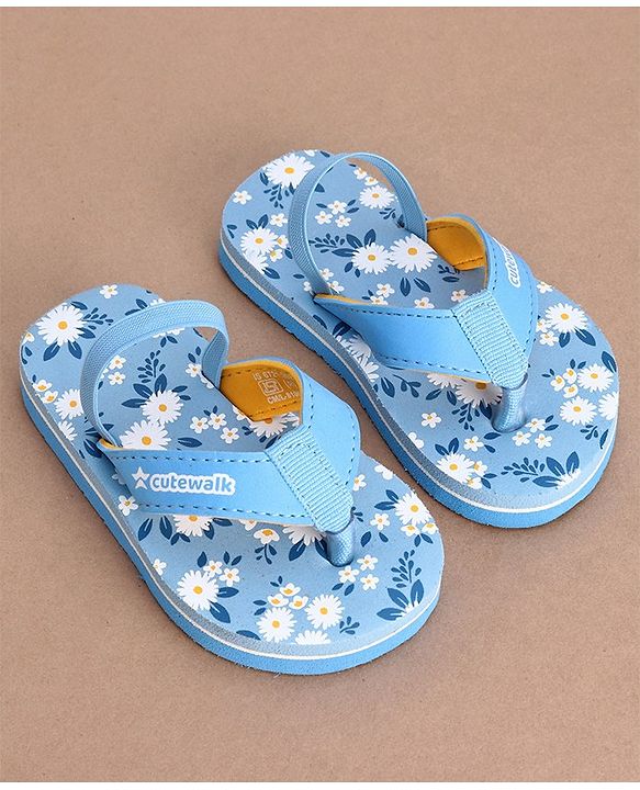 Cute Walk by Babyhug Slip On Flip Flops with Floral Print- Blue