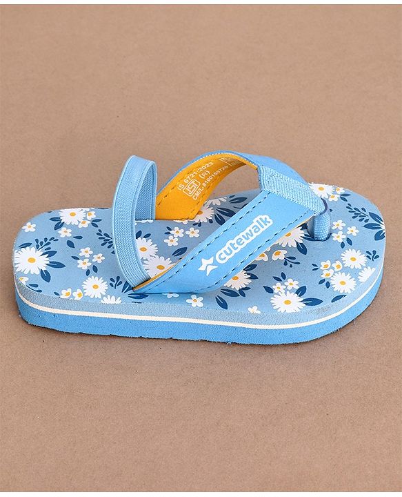 Cute Walk by Babyhug Slip On Flip Flops with Floral Print- Blue