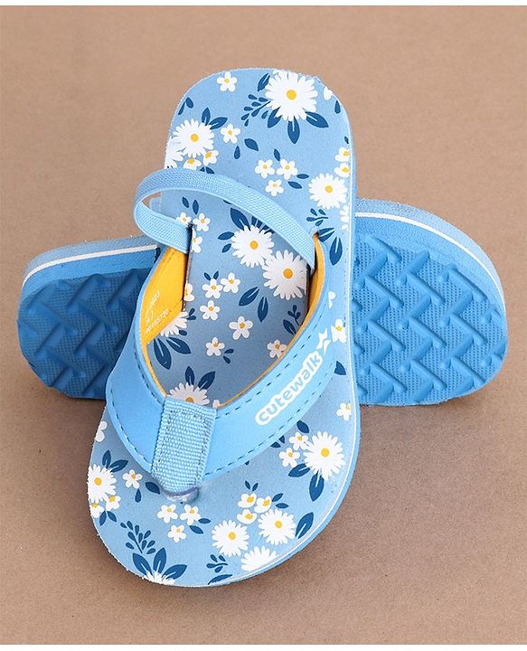 Cute Walk by Babyhug Slip On Flip Flops with Floral Print- Blue
