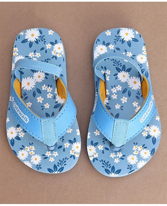 Cute Walk by Babyhug Slip On Flip Flops with Floral Print- Blue