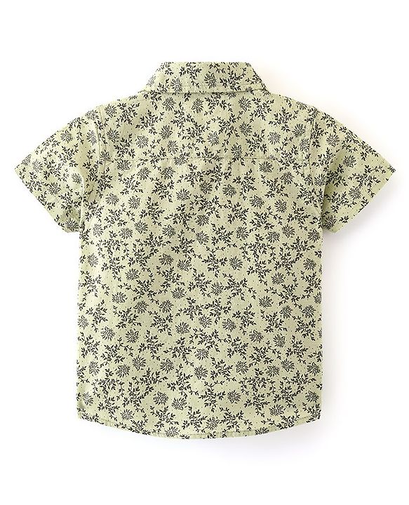 Babyhug Cotton Woven Half Sleeves Regular Collar Shirt Leaf Print - Green