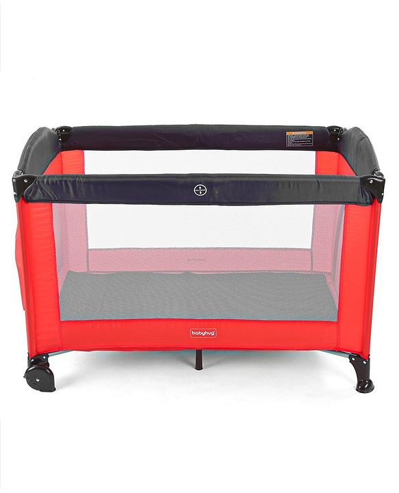 Babyhug Amaze Playpen cum Travel Cot with Mattress & Mosquito Net  Red| Easy Assembly| Compact Fold| Mesh Sides| Zipper Opening for Fun-play| Storage cum Carry Bag| Wheels with Lock