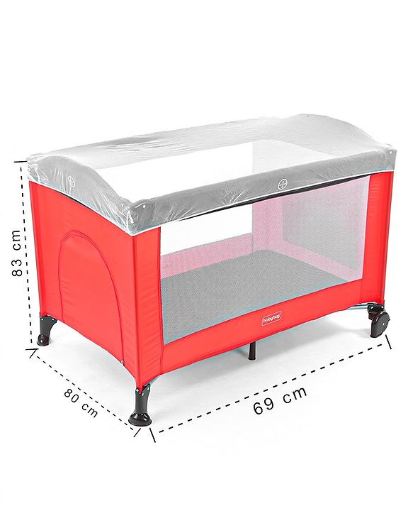 Babyhug Amaze Playpen cum Travel Cot with Mattress & Mosquito Net  Red| Easy Assembly| Compact Fold| Mesh Sides| Zipper Opening for Fun-play| Storage cum Carry Bag| Wheels with Lock