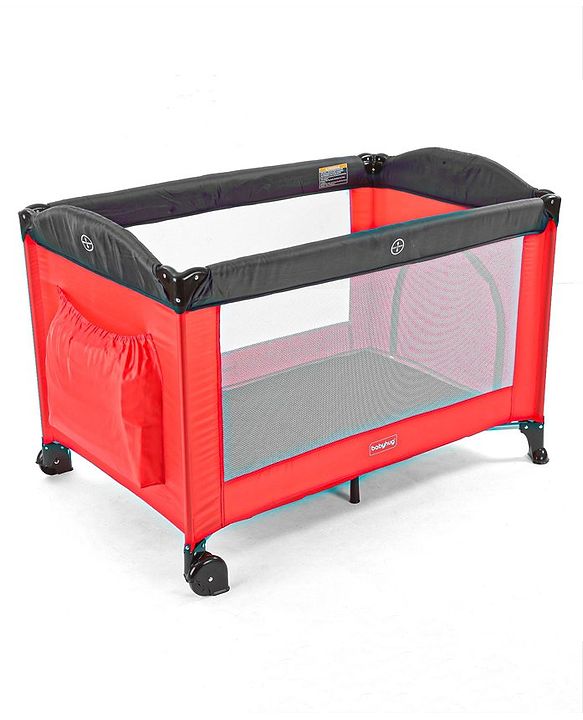 Babyhug Amaze Playpen cum Travel Cot with Mattress & Mosquito Net  Red| Easy Assembly| Compact Fold| Mesh Sides| Zipper Opening for Fun-play| Storage cum Carry Bag| Wheels with Lock