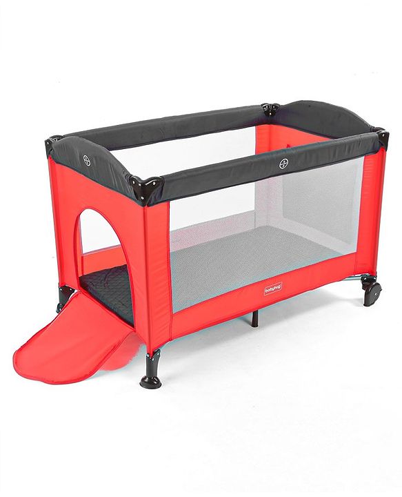 Babyhug Amaze Playpen cum Travel Cot with Mattress & Mosquito Net  Red| Easy Assembly| Compact Fold| Mesh Sides| Zipper Opening for Fun-play| Storage cum Carry Bag| Wheels with Lock