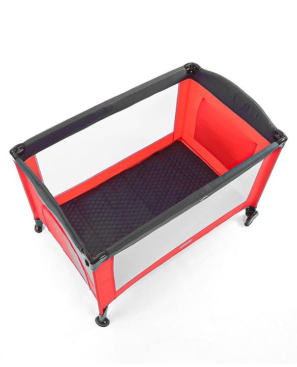 Babyhug Amaze Playpen cum Travel Cot with Mattress & Mosquito Net  Red| Easy Assembly| Compact Fold| Mesh Sides| Zipper Opening for Fun-play| Storage cum Carry Bag| Wheels with Lock