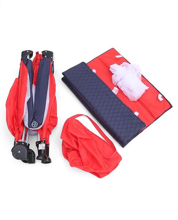 Babyhug Amaze Playpen cum Travel Cot with Mattress & Mosquito Net  Red| Easy Assembly| Compact Fold| Mesh Sides| Zipper Opening for Fun-play| Storage cum Carry Bag| Wheels with Lock