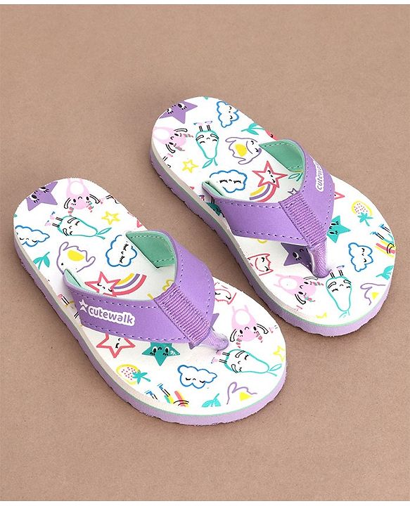 Cute Walk by Babyhug Slip On  Flip Flops Star Print- White & Purple