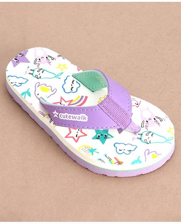 Cute Walk by Babyhug Slip On  Flip Flops Star Print- White & Purple