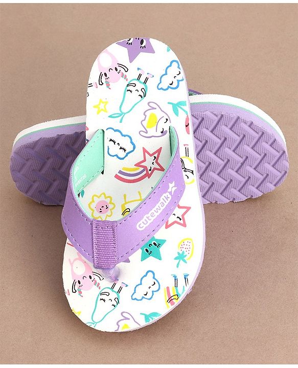 Cute Walk by Babyhug Slip On  Flip Flops Star Print- White & Purple