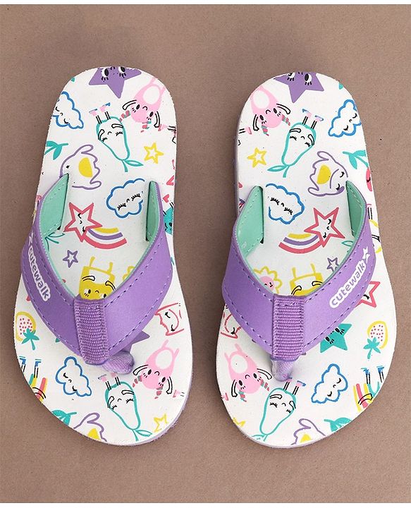 Cute Walk by Babyhug Slip On  Flip Flops Star Print- White & Purple