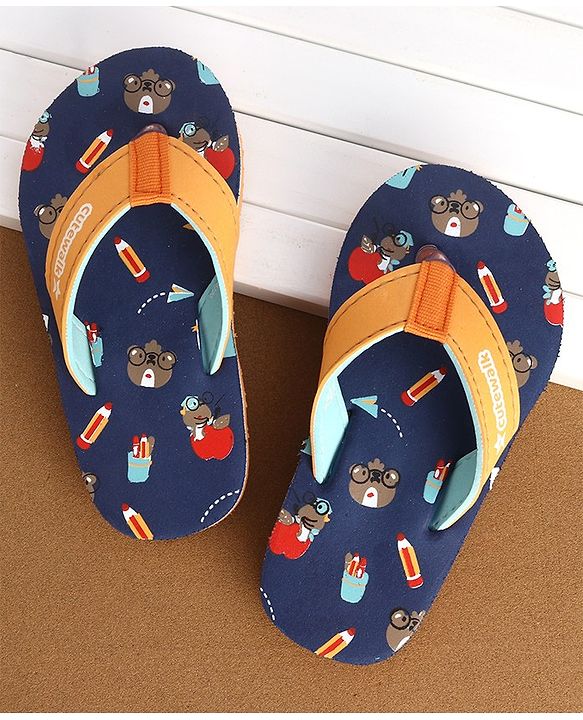 Cute Walk by Babyhug Slip On Flip Flops Teddy Print  -Blue & Brown