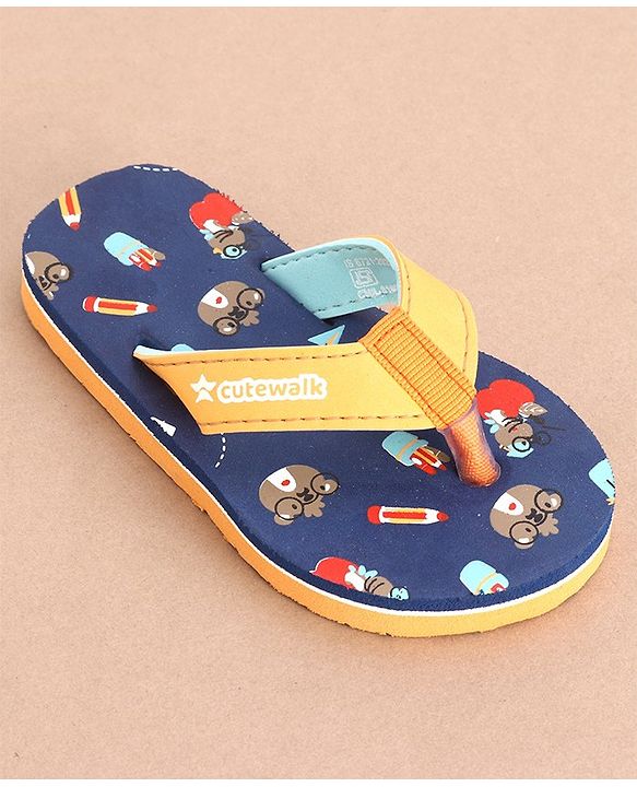 Cute Walk by Babyhug Slip On Flip Flops Teddy Print  -Blue & Brown