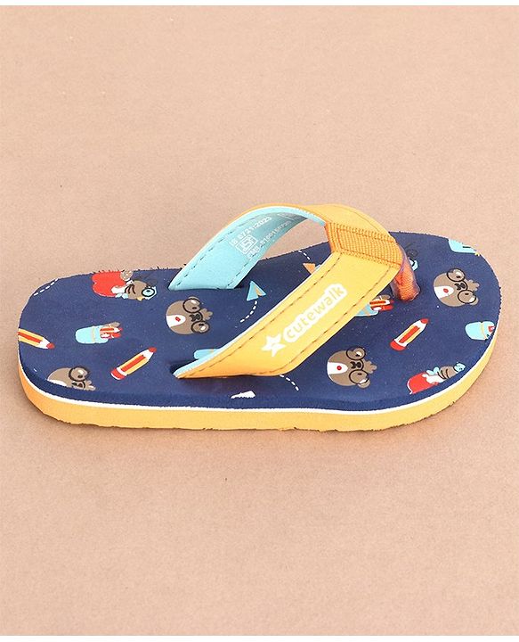 Cute Walk by Babyhug Slip On Flip Flops Teddy Print  -Blue & Brown