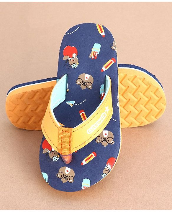 Cute Walk by Babyhug Slip On Flip Flops Teddy Print  -Blue & Brown
