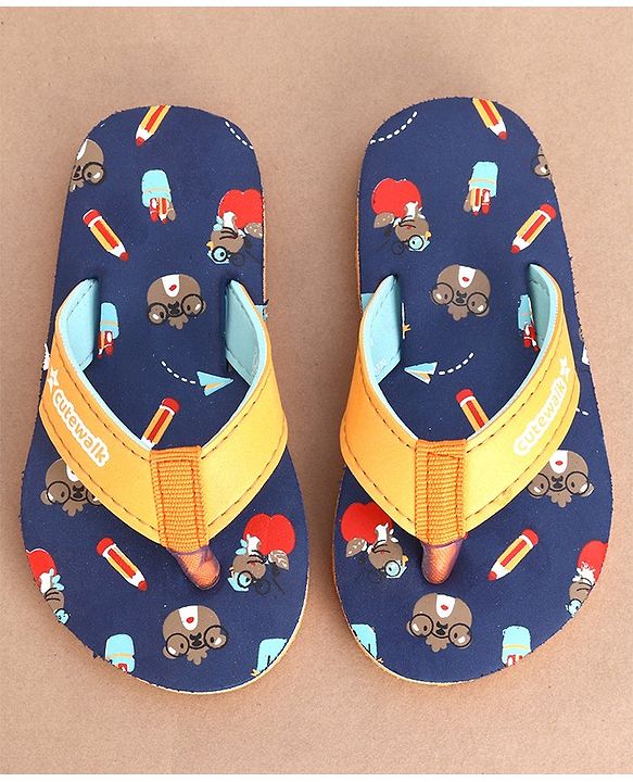Cute Walk by Babyhug Slip On Flip Flops Teddy Print  -Blue & Brown