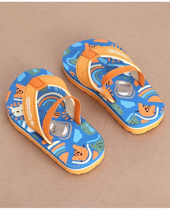 Cute Walk by Babyhug Flip Flops Backstrap Closure Animal Print-  Blue & Orange