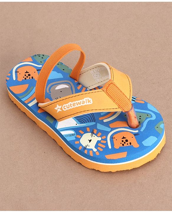 Cute Walk by Babyhug Flip Flops Backstrap Closure Animal Print-  Blue & Orange