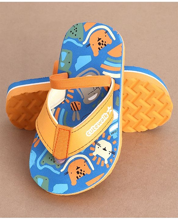 Cute Walk by Babyhug Flip Flops Backstrap Closure Animal Print-  Blue & Orange