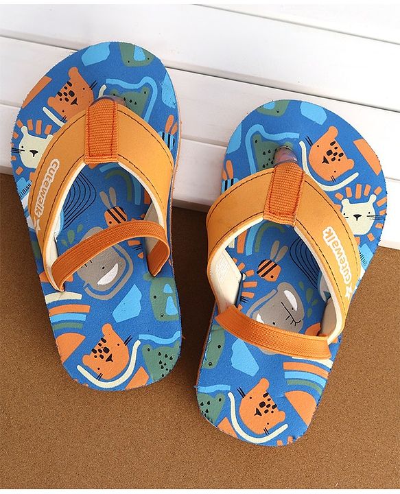 Cute Walk by Babyhug Flip Flops Backstrap Closure Animal Print-  Blue & Orange