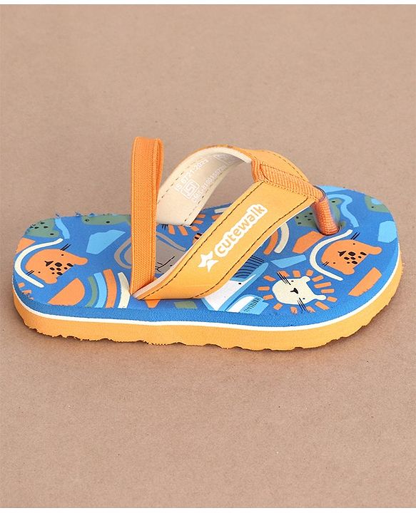 Cute Walk by Babyhug Flip Flops Backstrap Closure Animal Print-  Blue & Orange