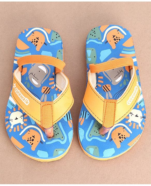 Cute Walk by Babyhug Flip Flops Backstrap Closure Animal Print-  Blue & Orange