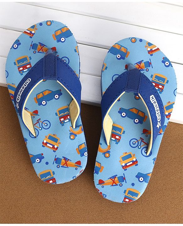Cute Walk by Babyhug Slip On Flip Flops Truck & Car Print -  Blue