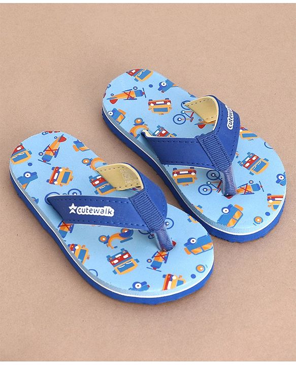 Cute Walk by Babyhug Slip On Flip Flops Truck & Car Print -  Blue