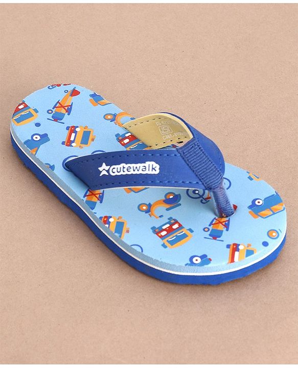 Cute Walk by Babyhug Slip On Flip Flops Truck & Car Print -  Blue
