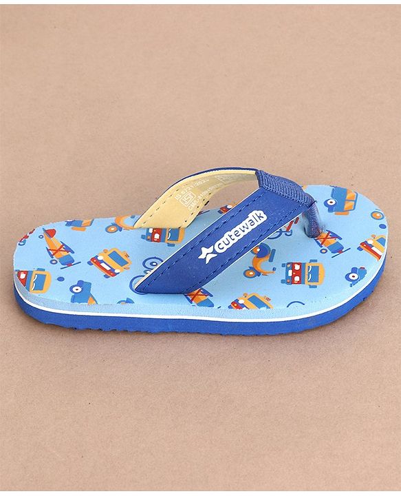Cute Walk by Babyhug Slip On Flip Flops Truck & Car Print -  Blue