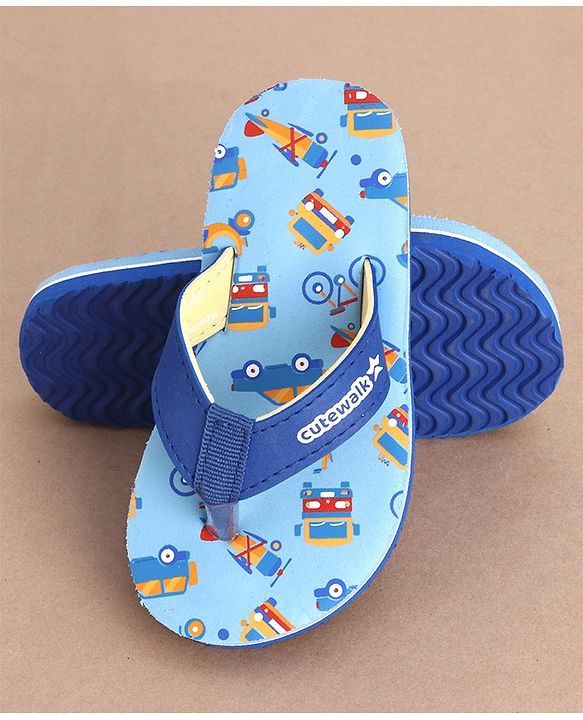 Cute Walk by Babyhug Slip On Flip Flops Truck & Car Print -  Blue
