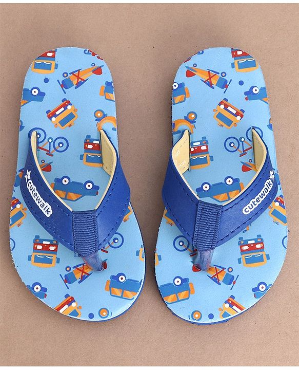 Cute Walk by Babyhug Slip On Flip Flops Truck & Car Print -  Blue