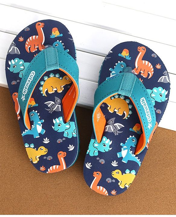Cute Walk by Babyhug Slip On Flip Flops Dino Print-  Blue & Sea Green