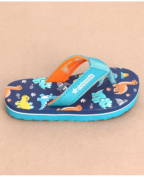Cute Walk by Babyhug Slip On Flip Flops Dino Print-  Blue & Sea Green