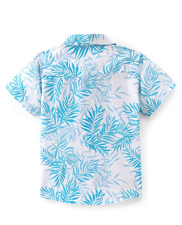 Babyhug 100% Cotton Knit Half Sleeves Tropical Print Printed Shirt - White & Blue